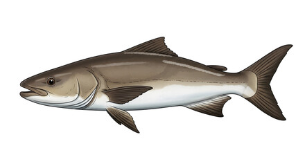 Realistic Illustration of a Cobia Fish Swimming Isolated on White Background