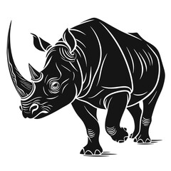 Fototapeta premium A black and white illustration of a rhino walking forward powerfully