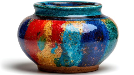 Vibrant multicolored ceramic vase with glossy finish.