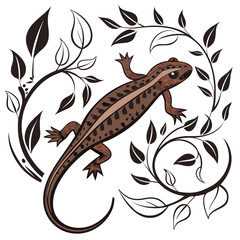 Naklejka premium A detailed illustration of a lizard with floral accents on a white background