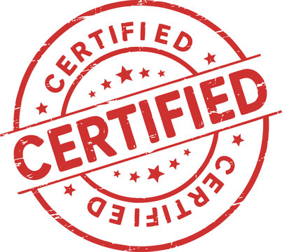 Red certified rubber stamp with stars grunge effect vector illustration