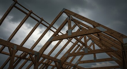 Fototapeta premium Wooden roof structure under construction (1)