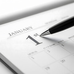 Pen Pointing to January 1st on a Calendar – New Beginnings Concept