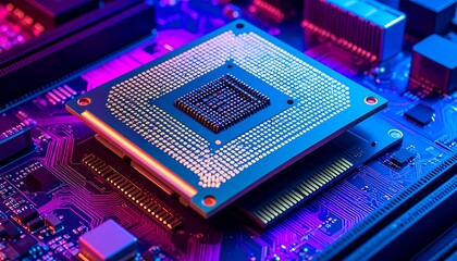 Close-up of a central processing unit (CPU) on a circuit board