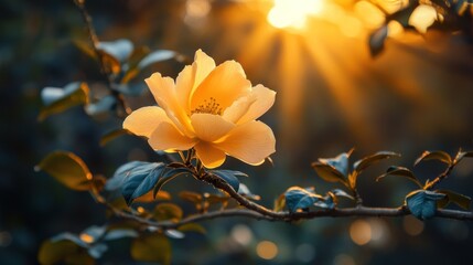 Golden bloom bathed in sunset rays