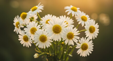 Fototapeta premium Close-Up of a Bouquet of White Daisies in Soft Golden Sunlight