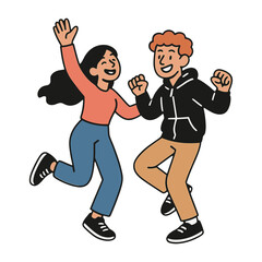 Joyful cartoon characters jumping vector