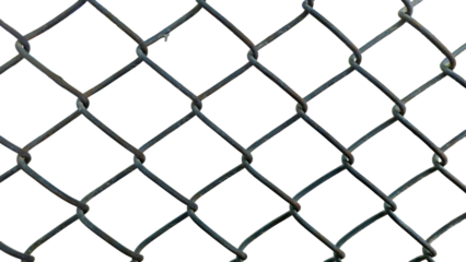 Chain Link Fence Isolated on White Background. Metal Mesh Barrier for Security and Boundary Concepts. PNG File