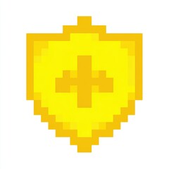 Obraz premium Yellow Pixel Art Shield with Plus Sign