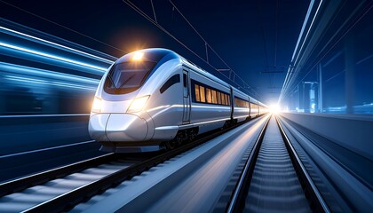 Naklejka premium Futuristic high-speed train at night