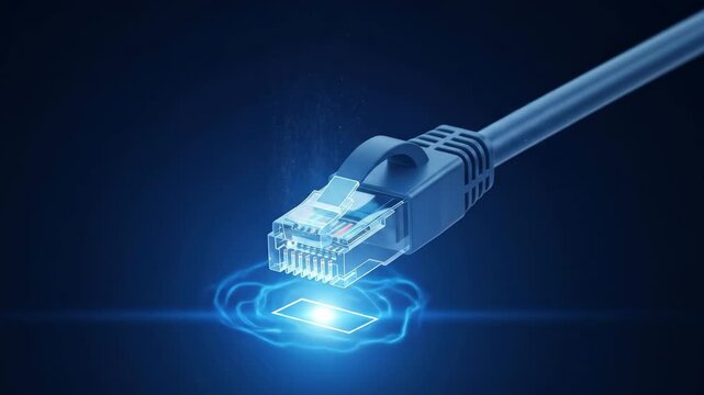 Blue ethernet cable connection. Network cable connection concept, technology background.