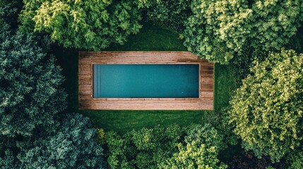 Pool nestled in a green garden oasis