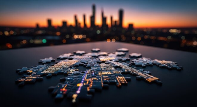 City skyline jigsaw puzzle at sunset - Powered by Adobe