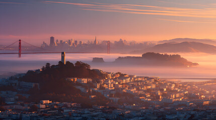 Fototapeta premium Scenic Sunrise View of San Francisco with Golden Gate Bridge