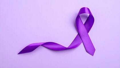Isolated Purple ribbon on Lilac Background with Copyspace 