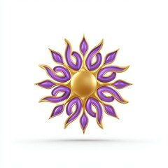Naklejka premium Abstract Gold and Purple Sun Design on White Background