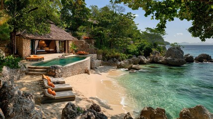 Tropical beachside villa with infinity pool