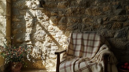 Sunlit Stone Room with Cozy Chair