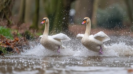 Obraz premium Majestic Swans in Motion: A Symphony of Grace and Power