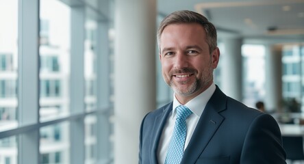 Smiling businessman portrait in modern office