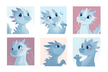 Charming Dragon Character Expressions in Playful Style Art