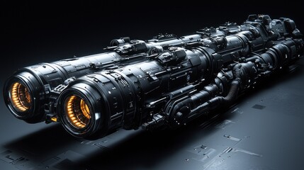 Futuristic Spaceship Engine: A 3D Render of a Sleek, Black, and Technologically Advanced Spacecraft Engine