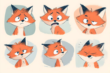 Expressive cartoon fox character showing various emotions and reactions