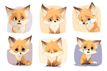 Obraz premium Adorable Cartoon Fox Emotions Expressed in Six Charming Illustrations