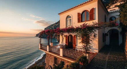 Fototapeta premium Coastal villa at sunset