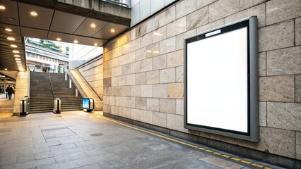 Obraz premium Lightbox Advertisement on Stone Wall for Metro or Infrastructure Promotions