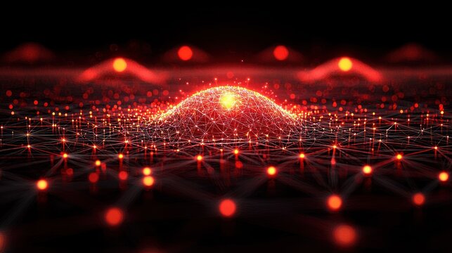 Abstract Red Network Digital Art: Glowing Nodes and Connections