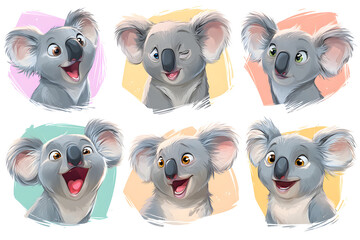 Obraz premium Playful Koala Faces with Varied Expressions for Cute Illustrations