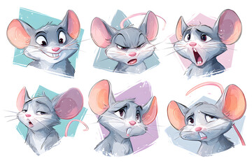 Obraz premium Cute Cartoon Mouse Emotions Collection with Expressive Facial Features