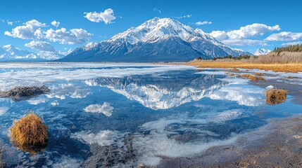 Obraz premium Majestic Mountain Reflection in a Tranquil Lake