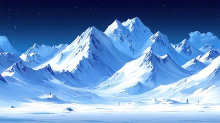 Majestic Winter Wonderland: A Serene Mountainscape Under a Starlit Sky