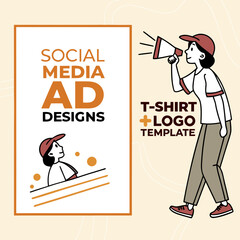 vector illustration of a man and woman with a banner