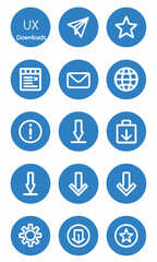 Fototapeta premium Collection of simple light blue icons on bright blue circles