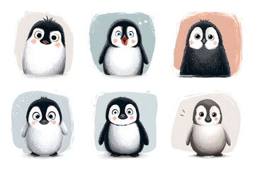 Naklejka premium Adorable Penguin Illustrations with Playful Expressions and Styles