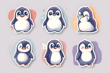 Fototapeta premium Cute Penguin Characters with Various Expressions and Emotions