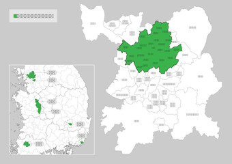 한국의 서울 지도 및 경기도 지도