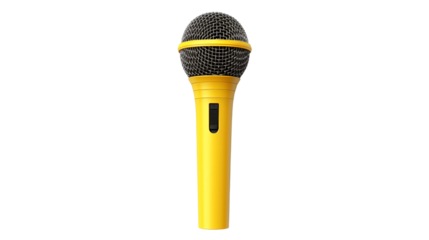 Yellow handheld microphone for singing and public speaking, recording audio professionally