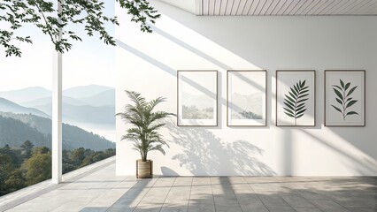 Fototapeta premium White Wall with Gentle Leaf Shadows ? Perfect for Natural and Minimalist Art Displays