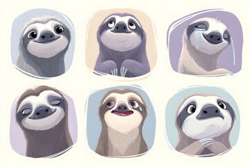 Charming Sloths Displaying Emotions in Colorful Illustrations