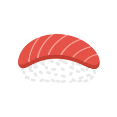 Fresh sushi with salmon atop a bed of rice, set against a clean background