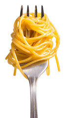 Pasta on a fork isolated on a white background