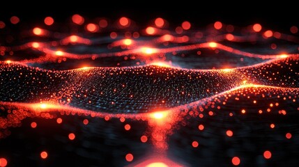 Abstract Red Glowing Particle Waves: Digital Art