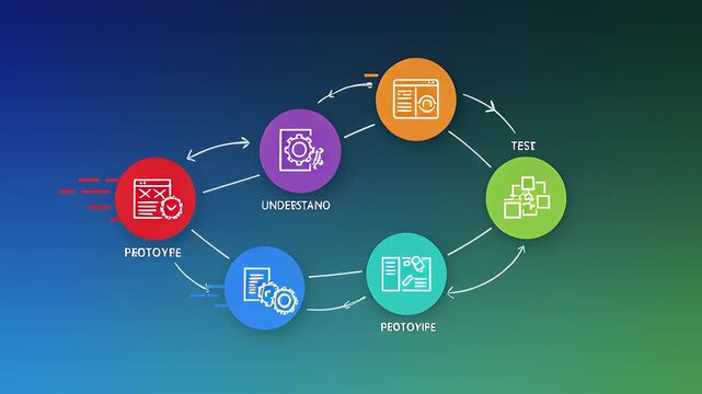 Flowchart illustrating the design thinking process with stages including Understand, Prototype, and Test