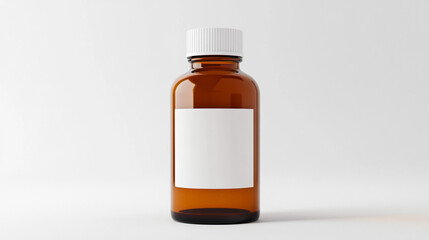 Amber glass bottle with white label.  3D render