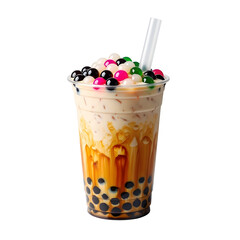 Colorful Boba Tea in a Plastic Cup.