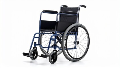 Fototapeta premium A blue wheelchair—still, empty, poised for motion. A vessel of resilience and dependence.